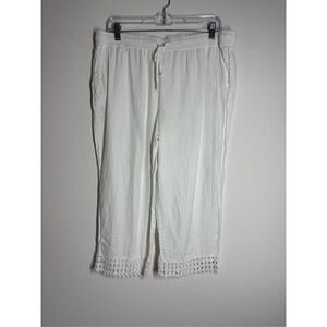 Coral Bay Capri's Women's Size L Linen Blend 2 Pockets White Crochet Trim